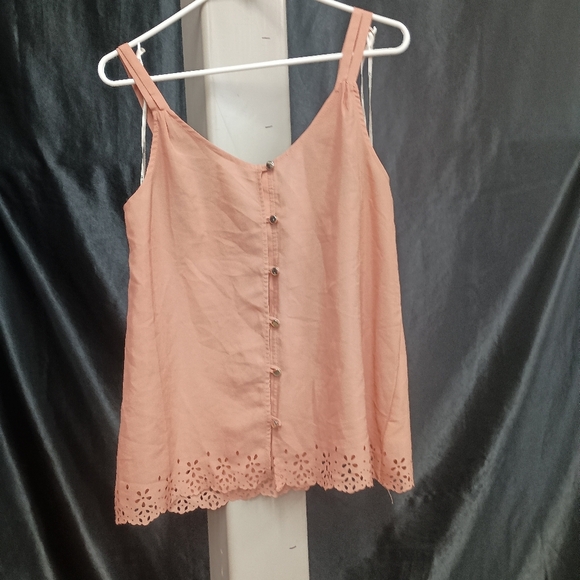 Peach Button-Down Eyelet Trim Top - Picture 1 of 13